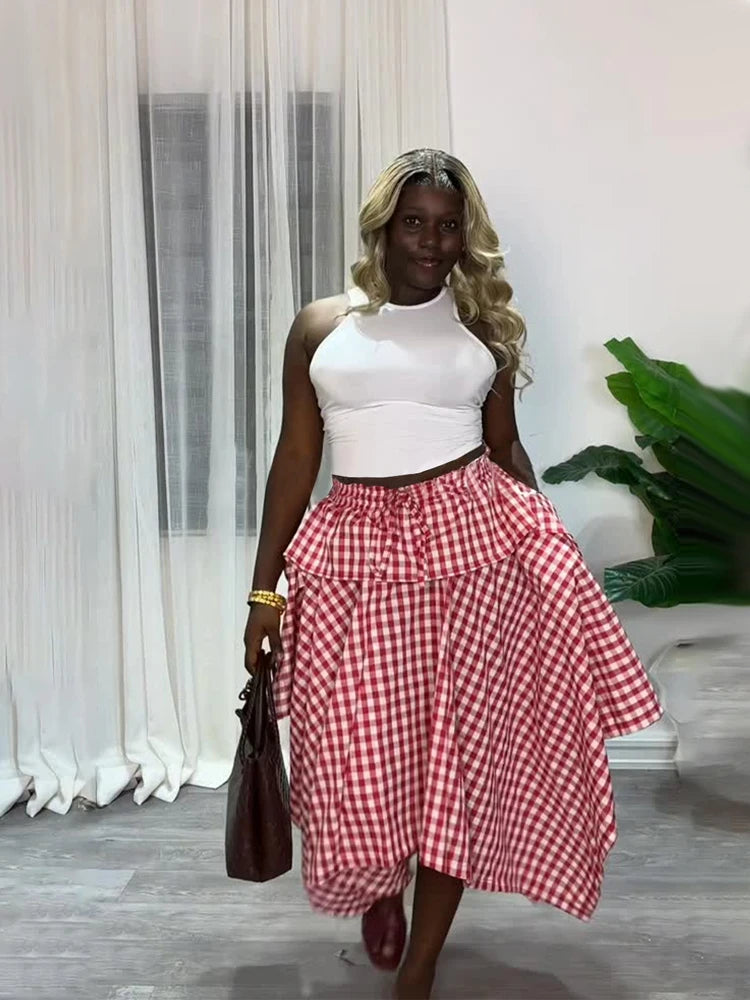 High Waist A Line Pleated Flared Maxi Skirt