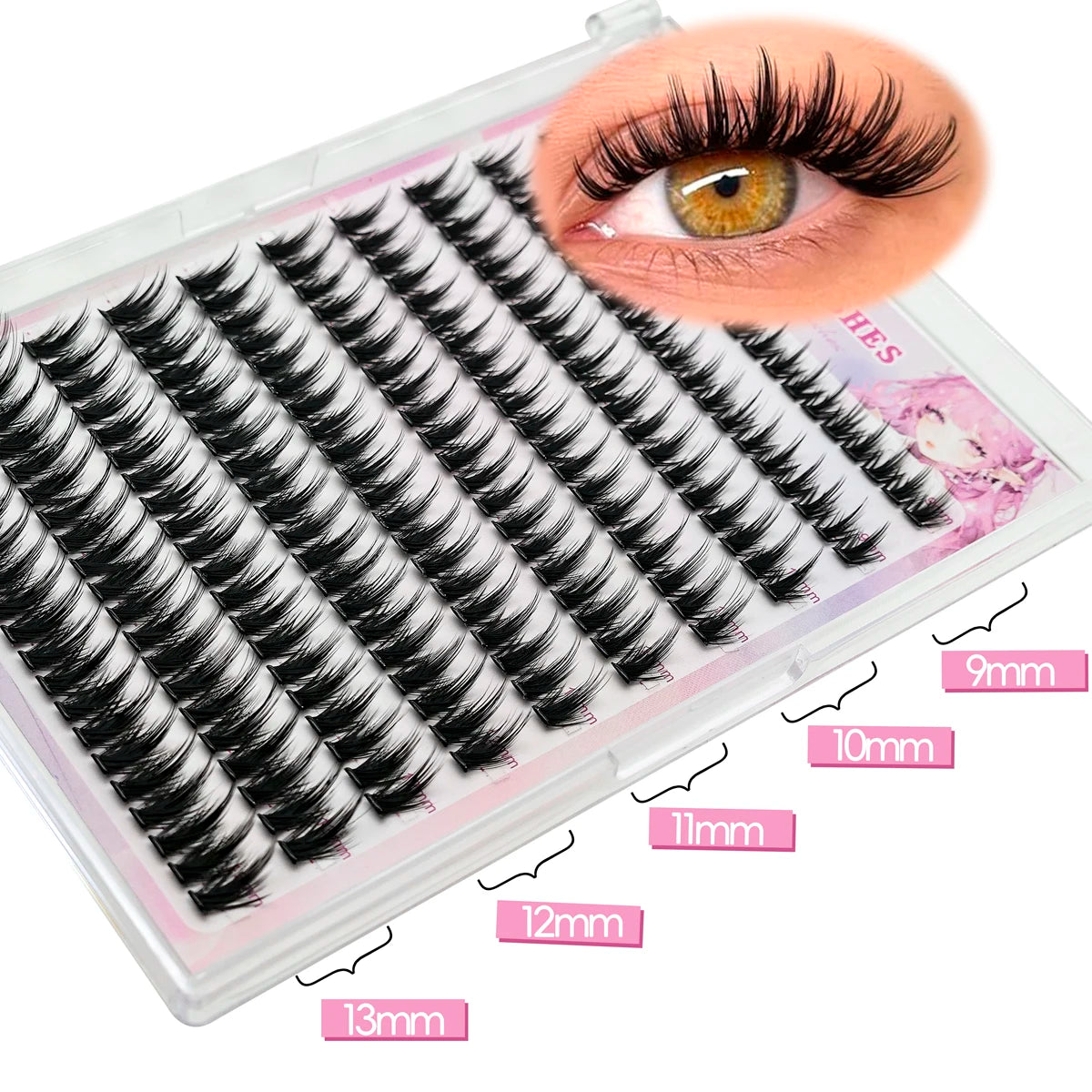 10 Rows of 200 Clusters of Self-Adhesive False Eyelashes, Makeup Eyelashes, Extending Soft Eyelashes, 9-13mm (MIX)