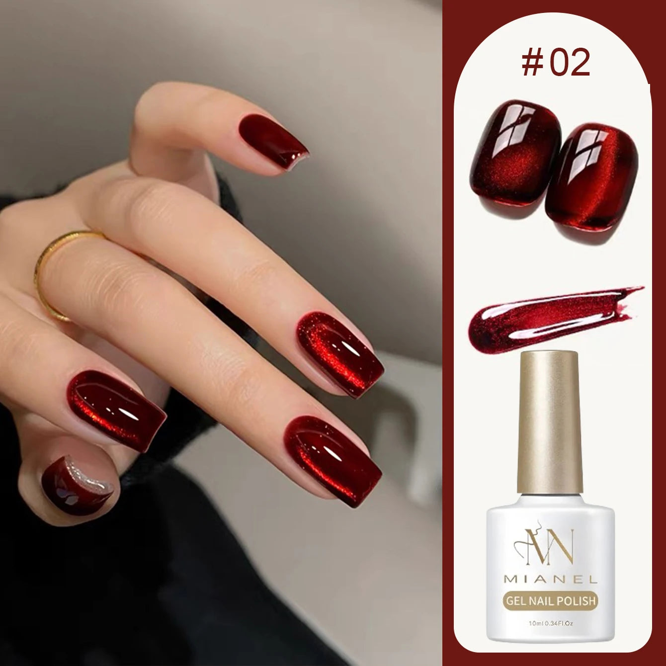 10ML 1-8PCS Red Cat Eye Nail Polish Red Nails 2026 New Cherry Wine Deep Red Glass Bead Magnet Cat Eye Spear Crystal Gel