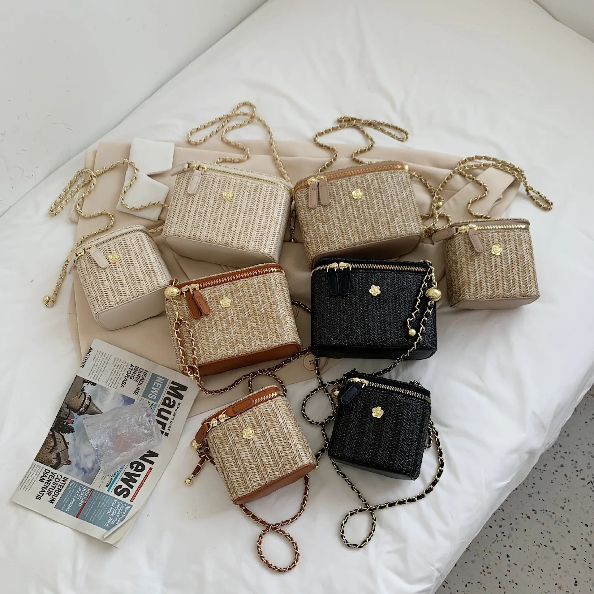 Mini Straw Bucket Crossbody