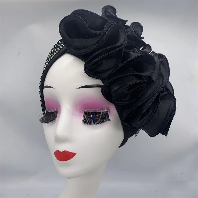 Full Body Rhinestones Mesh Women's Turban Cap Cross Twist Female Headscarf Bonnet African Head Wraps Lady Headwear Indian Hat