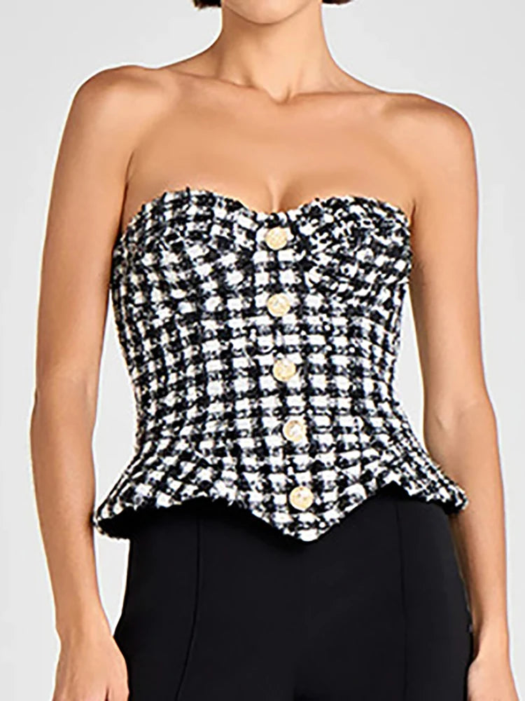 Tweed Strapless Corset Top