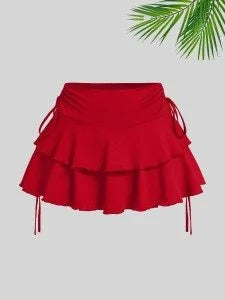 Ruffled Layered Mini Skirt with Side Drawstring