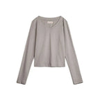 V-Neck Slim Fit Cotton Knit Long Sleeve Tee