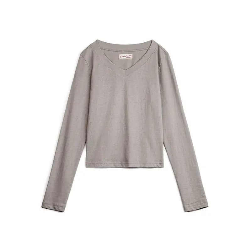 V-Neck Slim Fit Cotton Knit Long Sleeve Tee