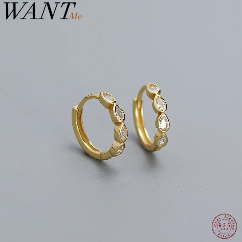 925 Sterling Silver Fashion Simple Drop Row Zircon Ear Buckle