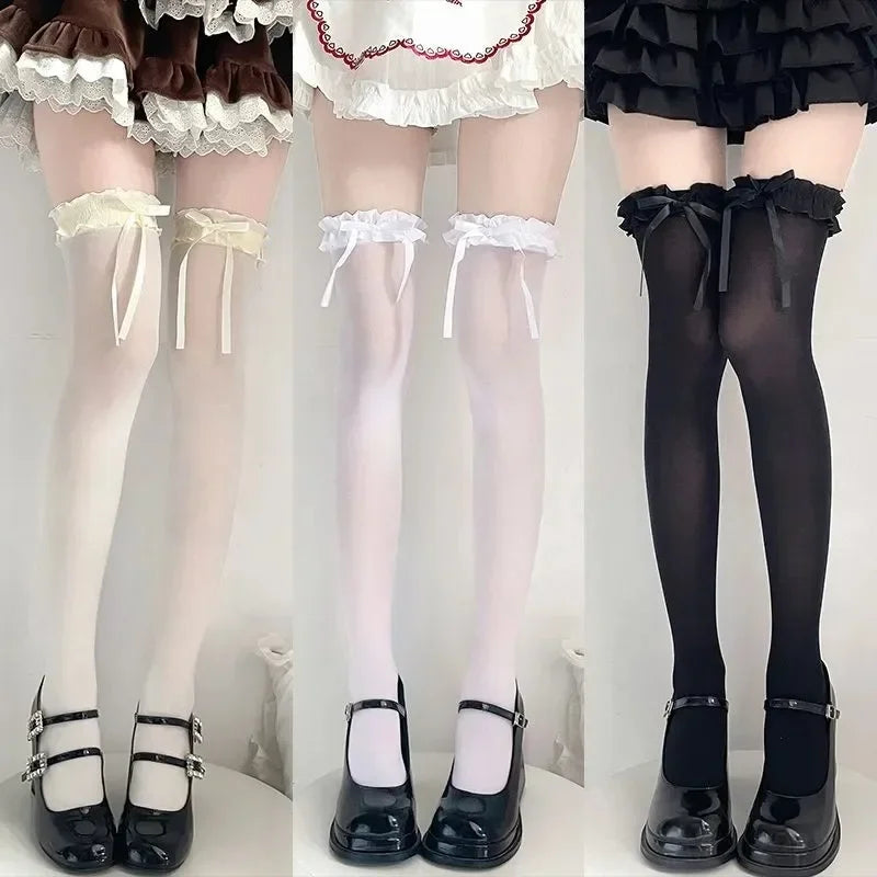 Lace Bow Thigh High Socks