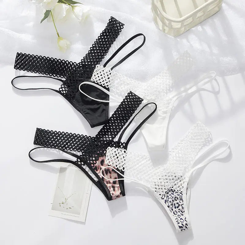Sexy Leopard Lace Women Panties Seamless Underwear Hollow Out Sensual Lingerie Female Breathable Thongs T-back G-string