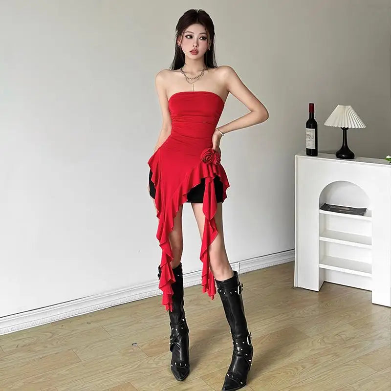Irregular 3D Roses Ruffle Slim Top