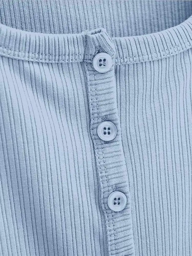 Rib Button Through Short Sleeve Top