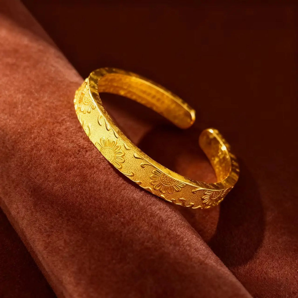 Sunflower Open Bangle 24K Gold AU999