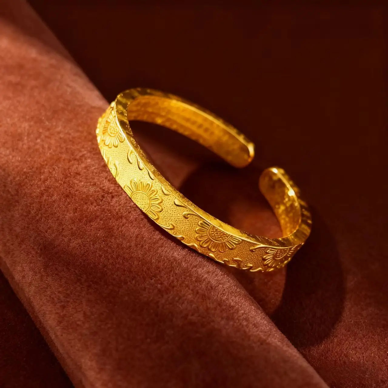 Sunflower Open Bangle 24K Gold AU999