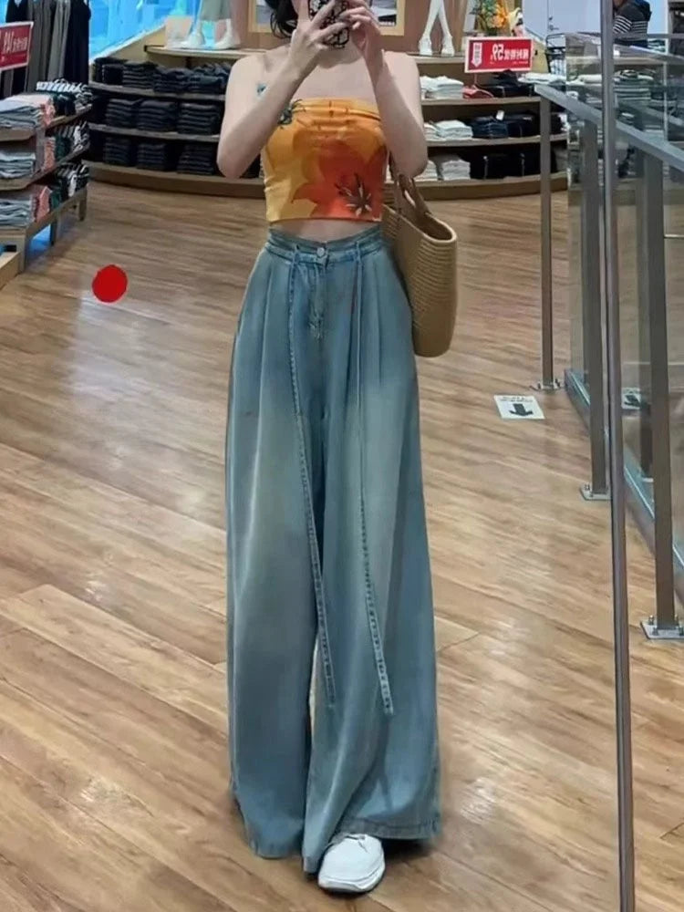 High Waist Straight Leg  Denim Jeans