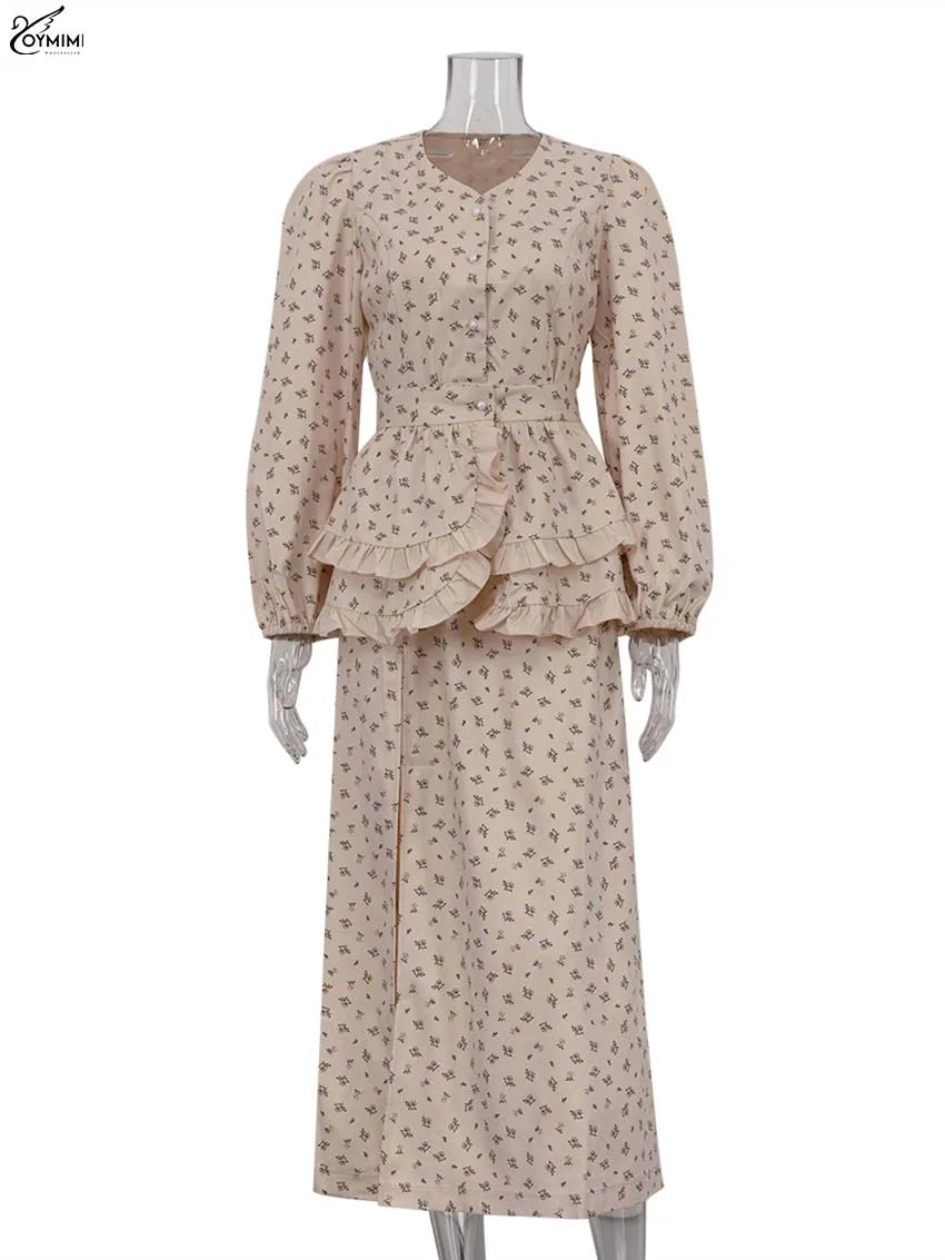 Oymimi Casual Apricot Print 2 Pieces Set