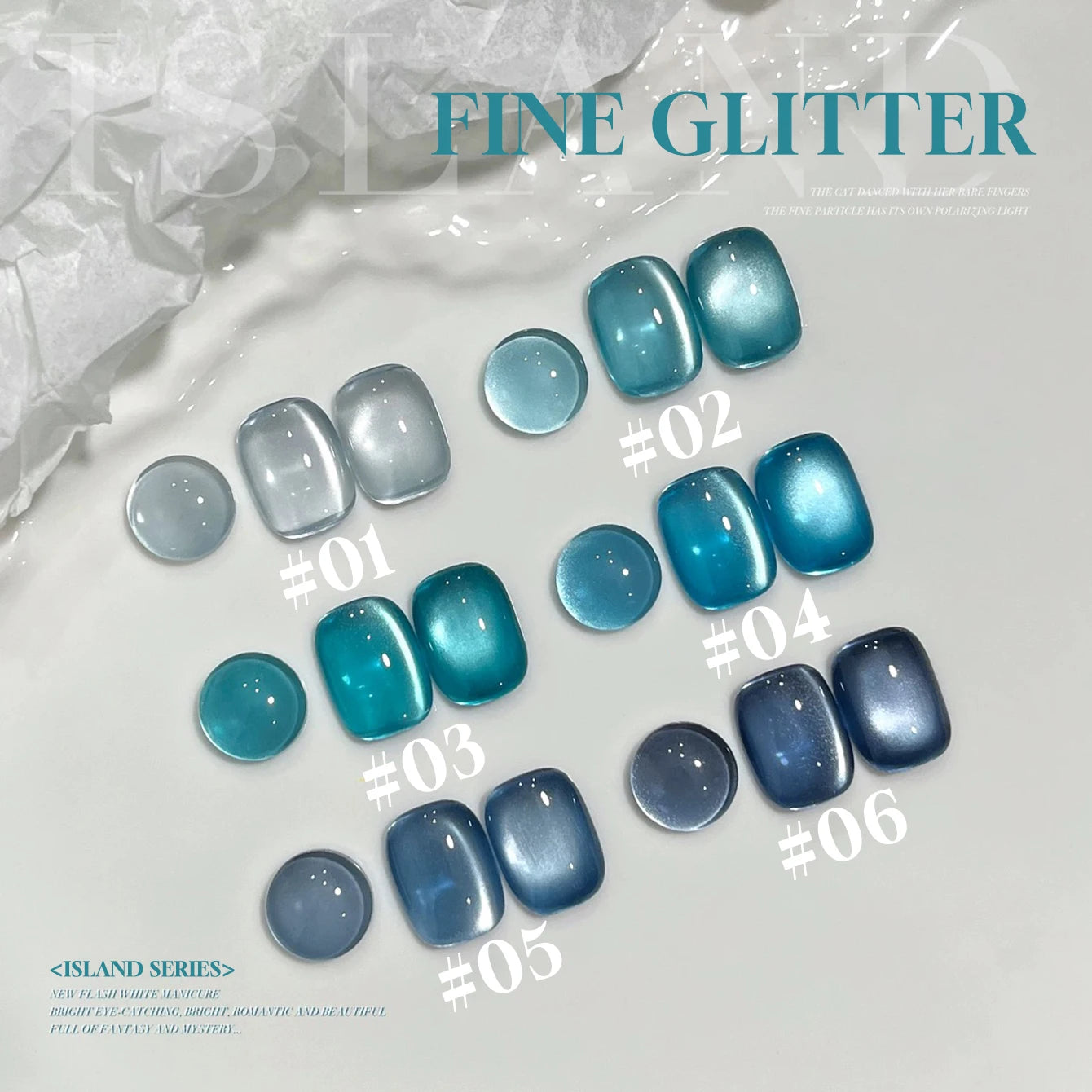 MIANEL 12ML Blue Ocean Cat Eye Gel Nail Polish Mint Mambo Whitenning Glass Beads Cat Magnetic Gel Blue Nails 1-21pcs