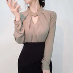 Mock-Neck Blouse with Keyhole Detail