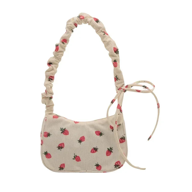 Strawberry Print Half Moon Tote