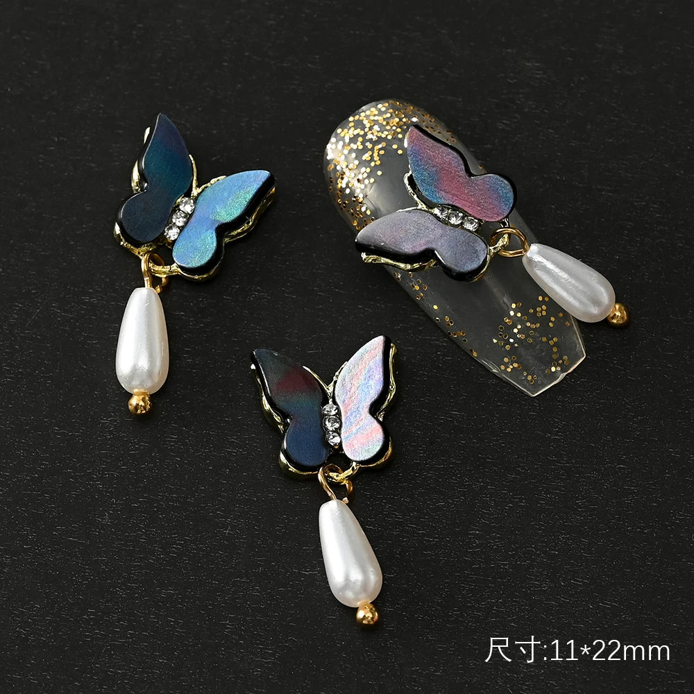 10Pcs Zircon Pendant Luxury Nail Art Charms 3D Gold Metal Nail Crystal Shinying Diamond Flowers/Butterlfy Manicure Accessories