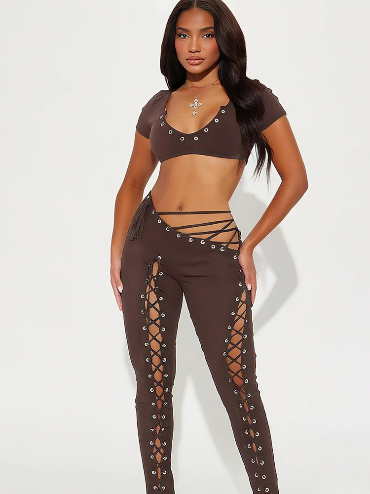 Halter Camisole + Shirring Hollow Pants Set