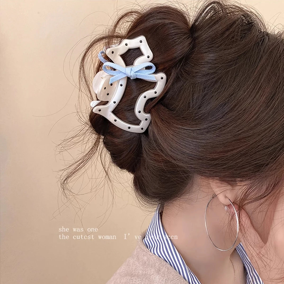 1pc bowknot polka dot dog claw clip, cute girl half-up bun shark hair clip, high-end hair accessory headwear