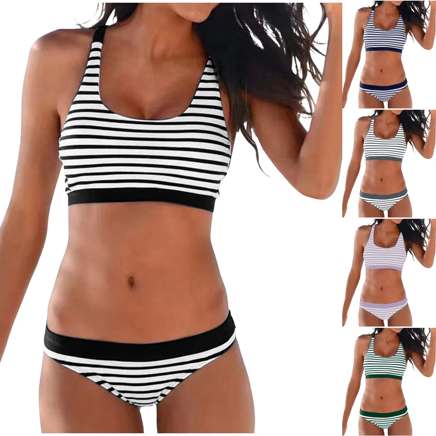 Striped Print Low Waisted Bikini