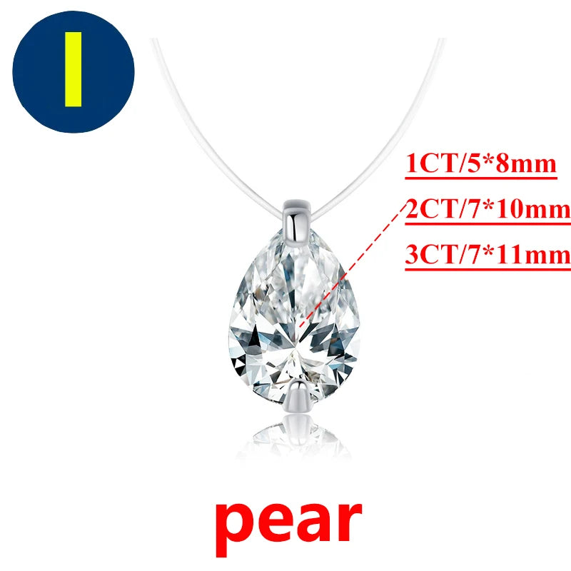 925 Sterling Silver 1ct D VVS1 Diamond with GRA Moissanite Fishing Line Blue Pendant Necklace