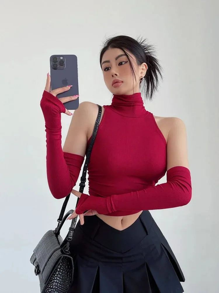 High Neck Pleated Crop Top