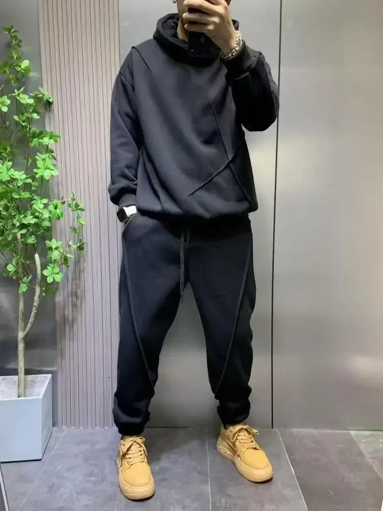 Solid Hooded Sweatshirt Sweatpants Set