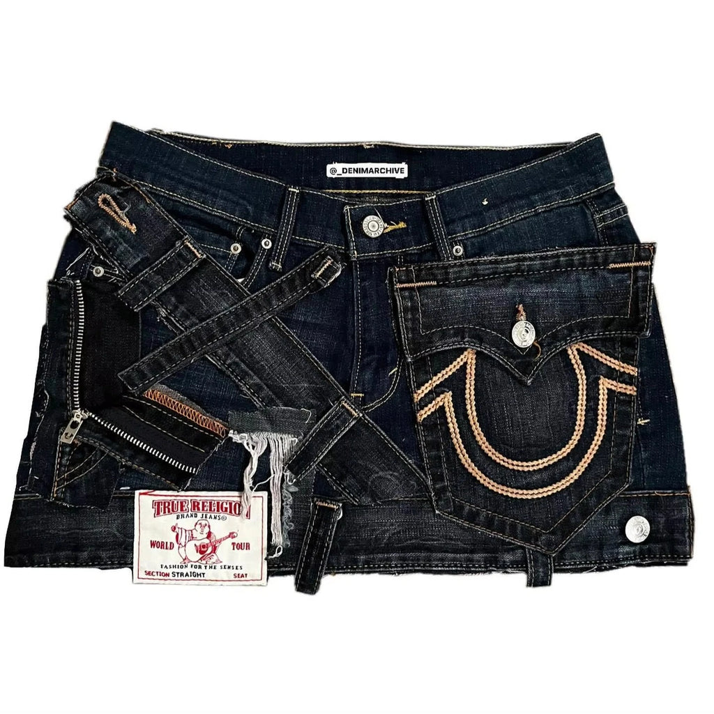 Reconstructed Denim Patchwork Mini Skirt