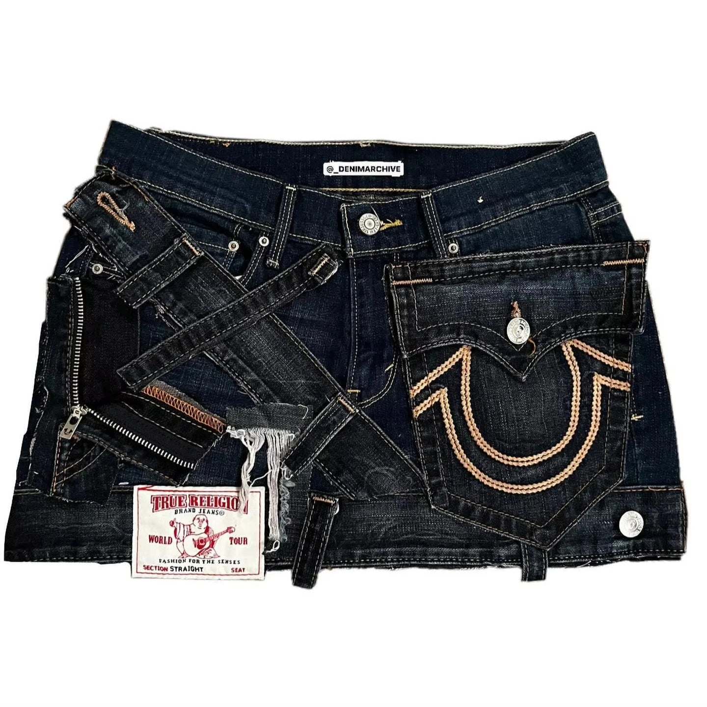 Reconstructed Denim Patchwork Mini Skirt