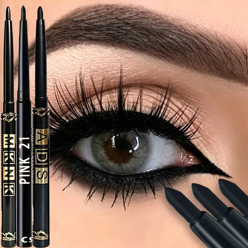 3Pcs Automatic Retractable Eyeliner Gel Pen Smooth Application High-Pigment Matte Waterproof Lasting Under Eye Glue Makeup