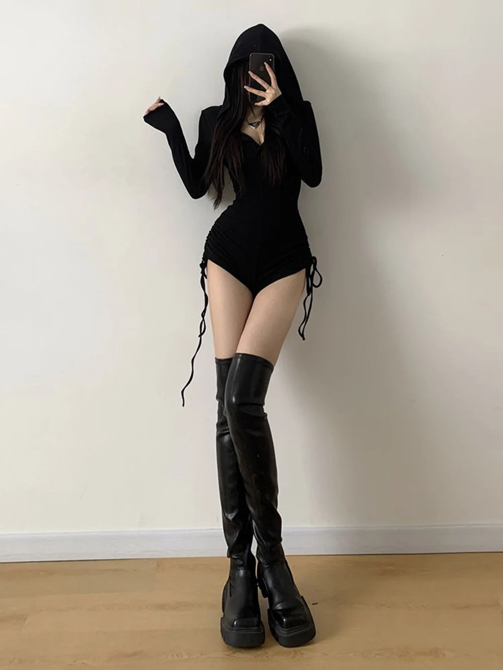 Drawstring Hooded Romper