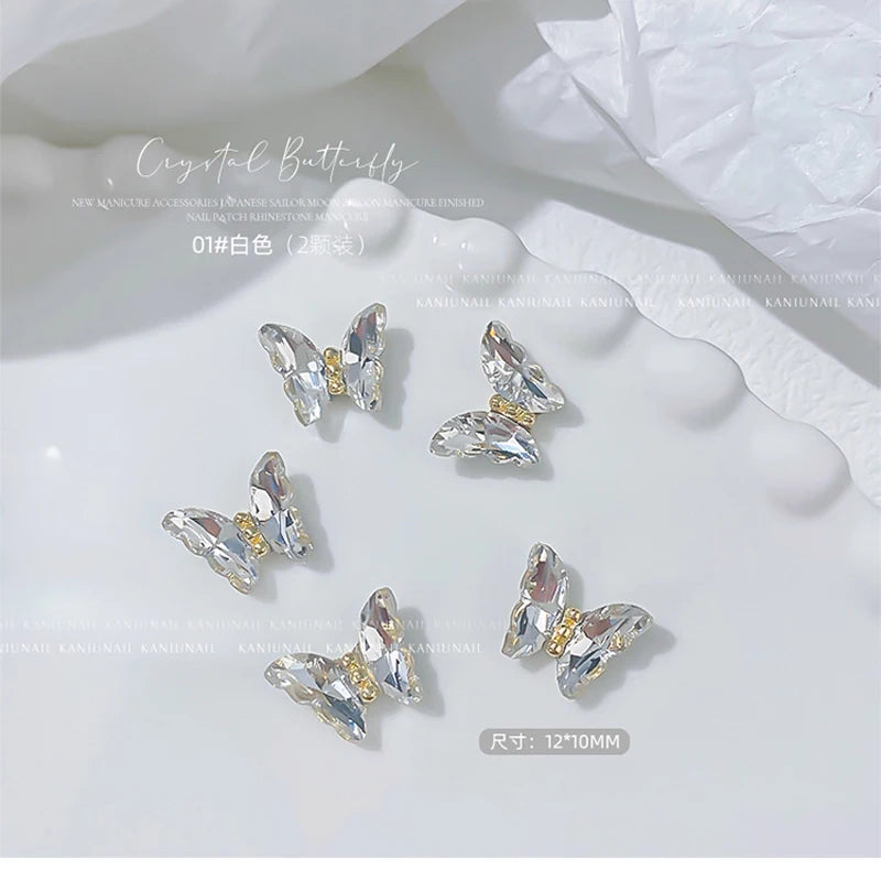 10Pcs Fairy Pink Zircon Nail Art 3D Charms Jewelry Butterfly Shaped Nail Crystal Alloy Decals 11*9mm Rhinestone Nail Decoration*