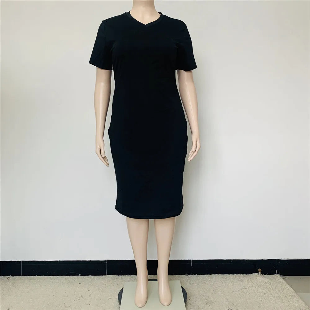 Solid V Neck Bodycon Dress