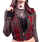 Plaid Zipper Chain Tank