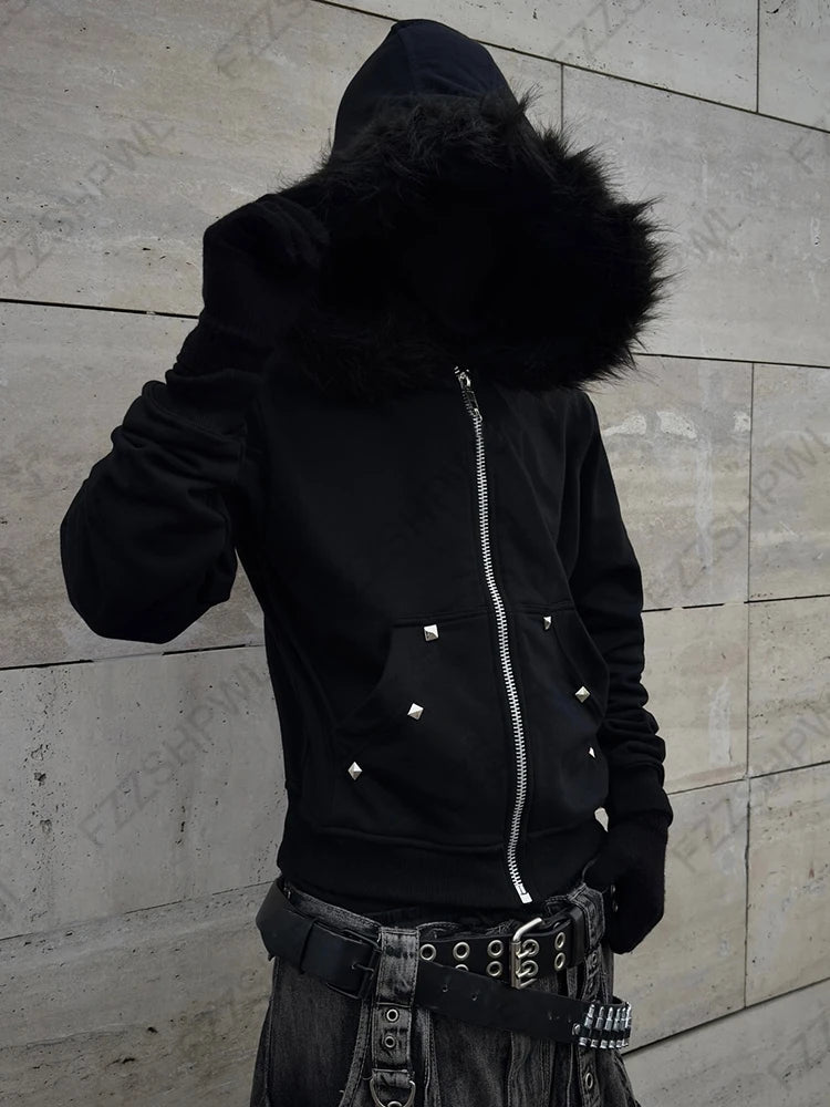 Zip-Up Hoodie with Faux Fur Trim Hood