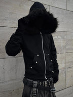 Zip-Up Hoodie with Faux Fur Trim Hood