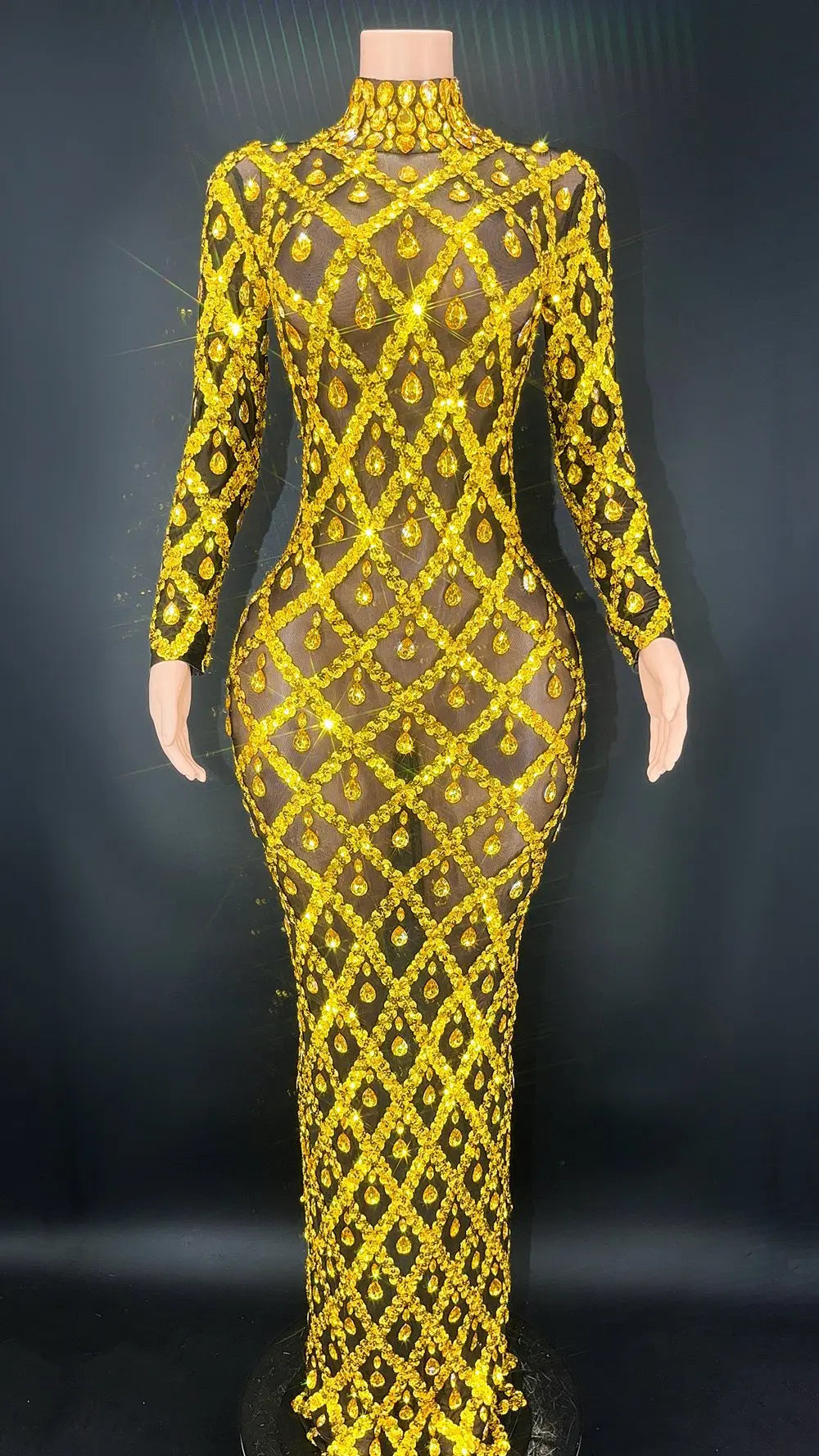 Sparkly Big Rhinestone Transparent Long Dress