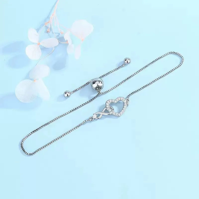 925 Sterling Silver Heart Zircon Bracelet