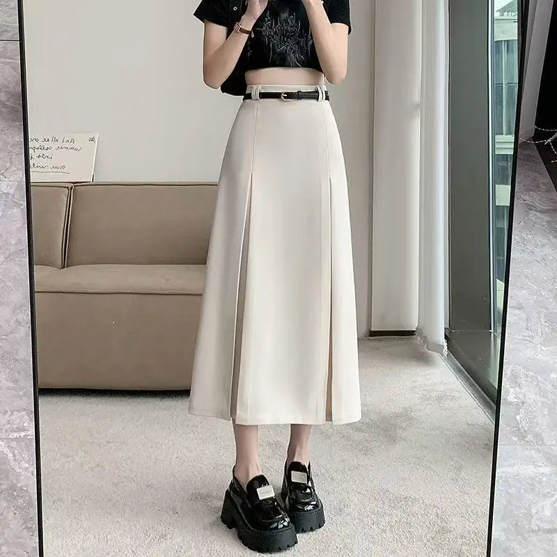 High Waist Elastic A-Line Midi Skirt