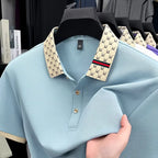 Short-Sleeve Polo with Geometric Print Collar Detail
