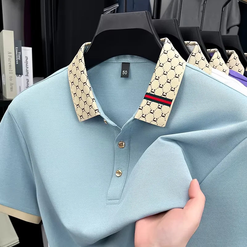 Short-Sleeve Polo with Geometric Print Collar Detail