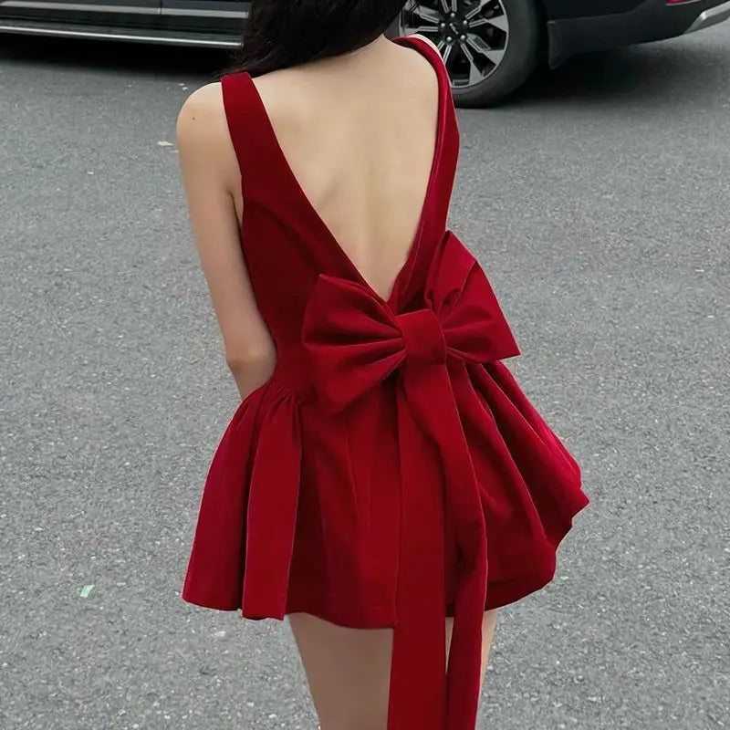 Bow-Back Velvet Dress