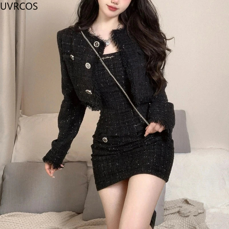 Tassels Short Jackets Casual Strap Party Mini Dress Set