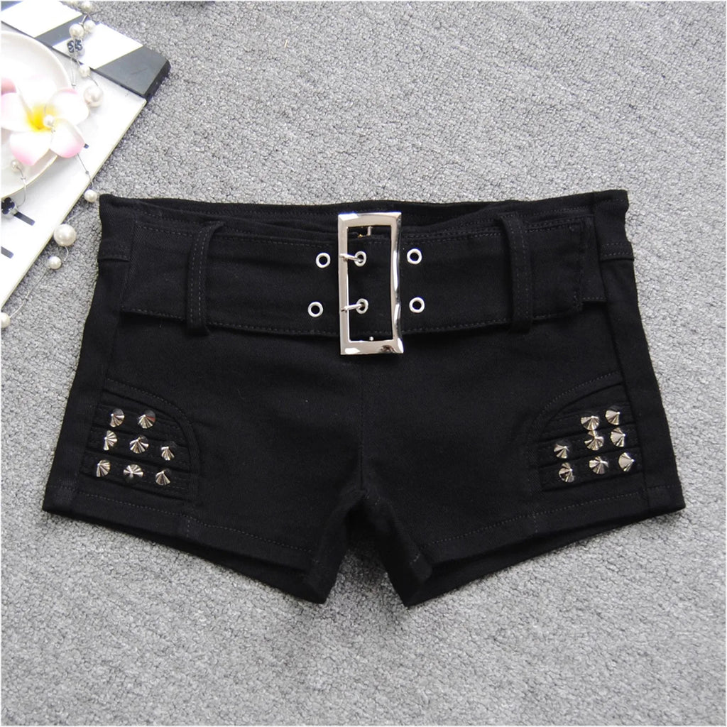 Low-Rise Black Denim Shorts