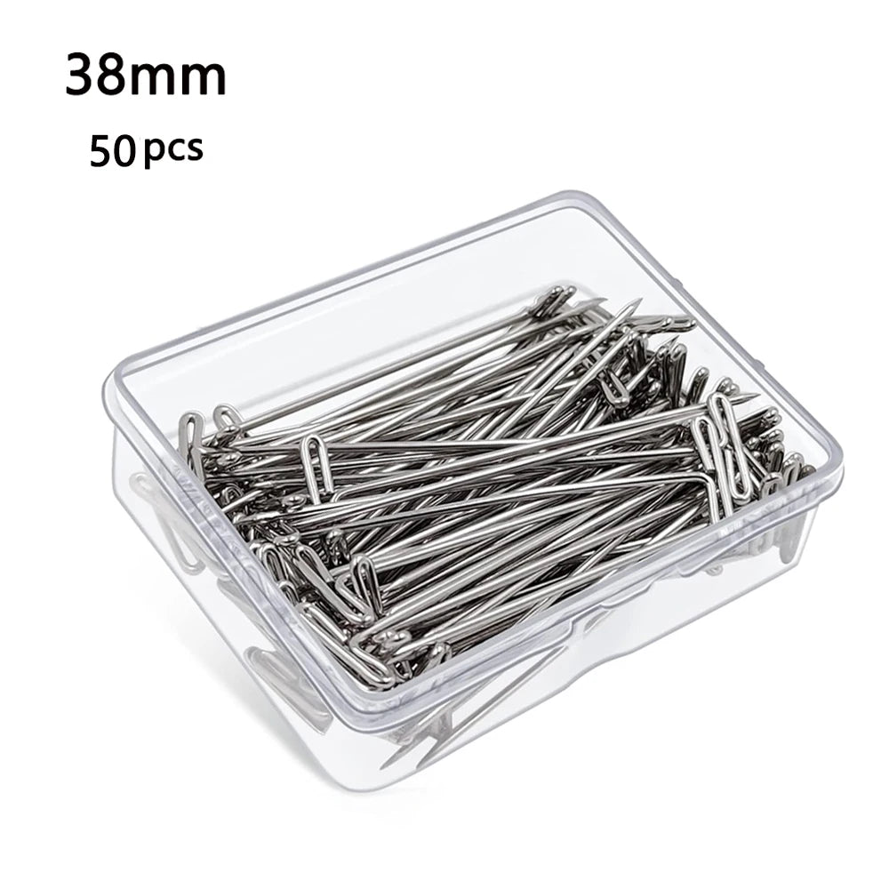 100pcs Long T pins Silver Wig Pins for Wigs Making/Display On Mannequin Canvas Head 38/51mm T pins needle Salon Styling Tools ﻿