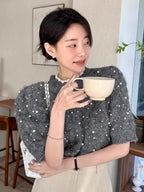 Bubble Sleeve Knitwear Round Neck Short Sleeve Sweater Top