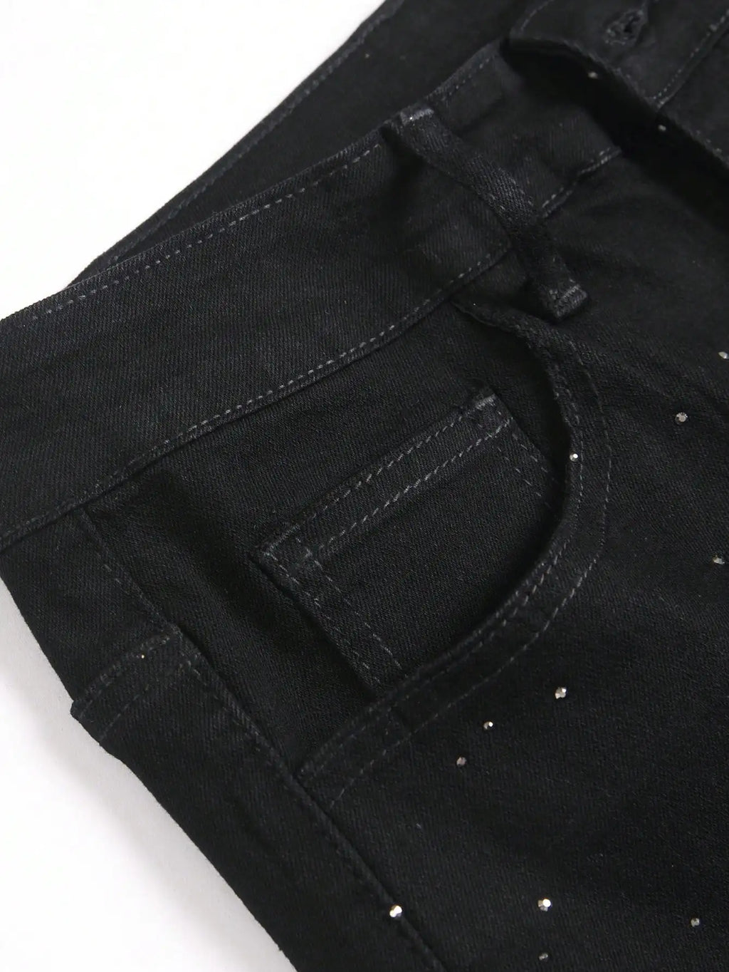 Rhinestone Embellished Black Stretch Skinny Jeans