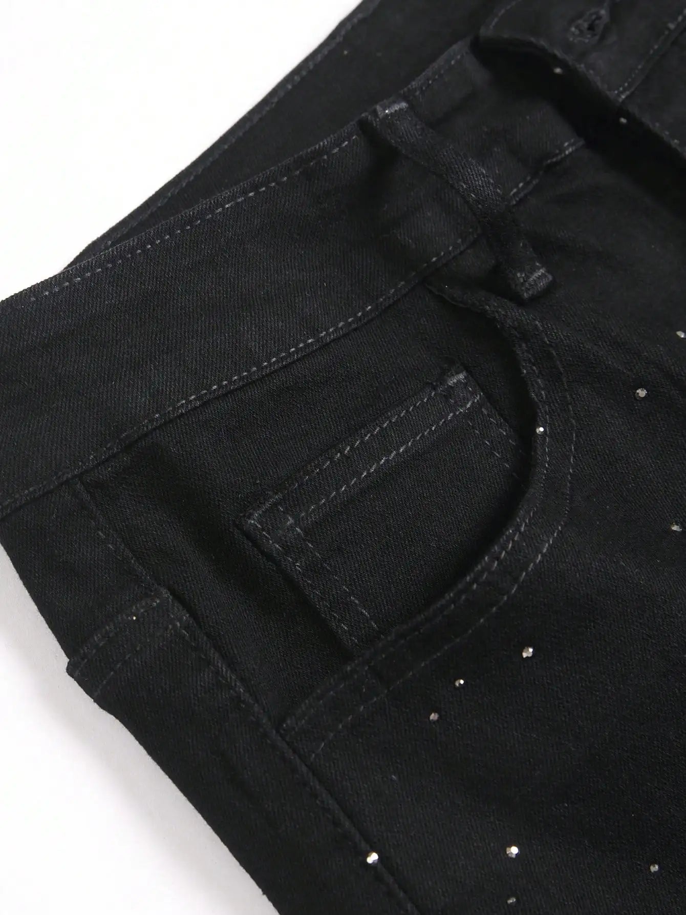 Rhinestone Embellished Black Stretch Skinny Jeans