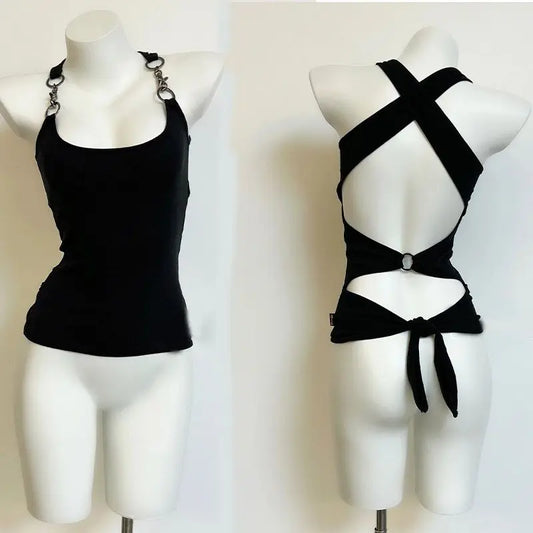Sling Solid Color Backless Crop Top